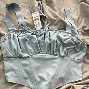 light blue crop top